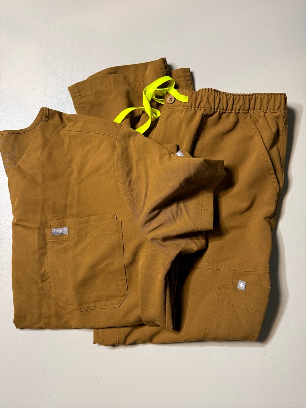 Figs Mens Scrub SET Leon Top & Cairo Straight Leg Pants Chestnut Brown L/LS